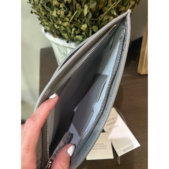 Senreve GRAY Embossed Leather Bracelet Pouch Clutch Grey Womens Size OS - Picture 10 of 11